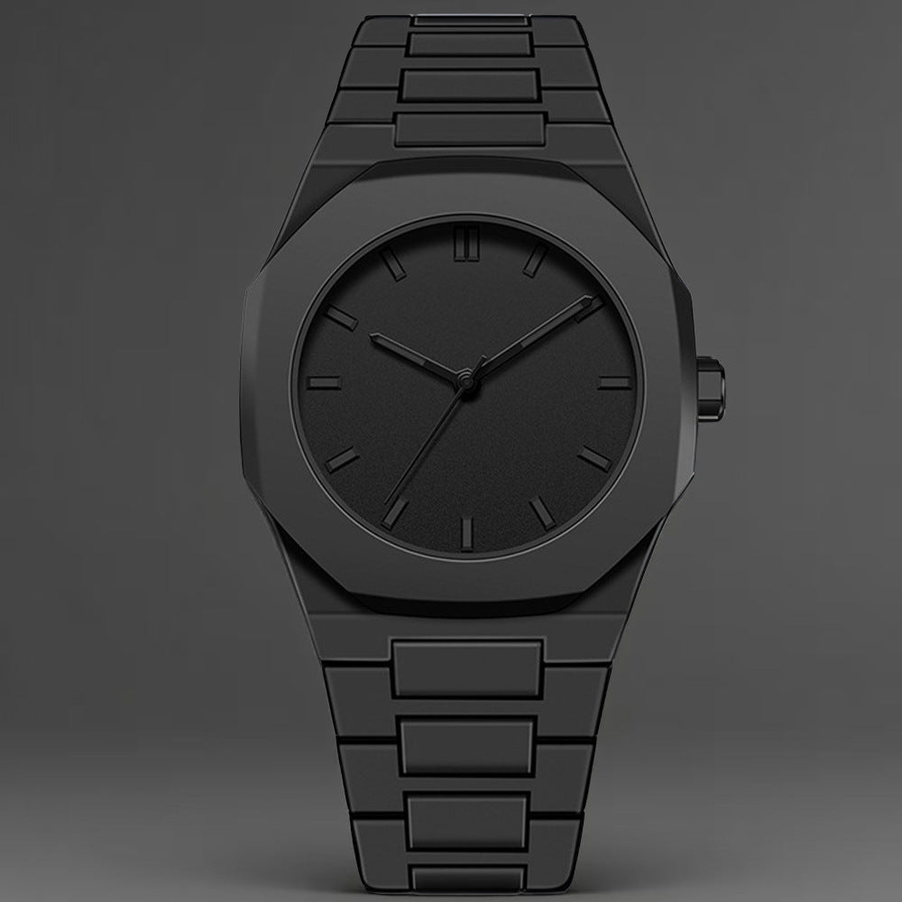 Minimal Black Men’s Quartz Watch – Arabic Dial with Silicone Strap