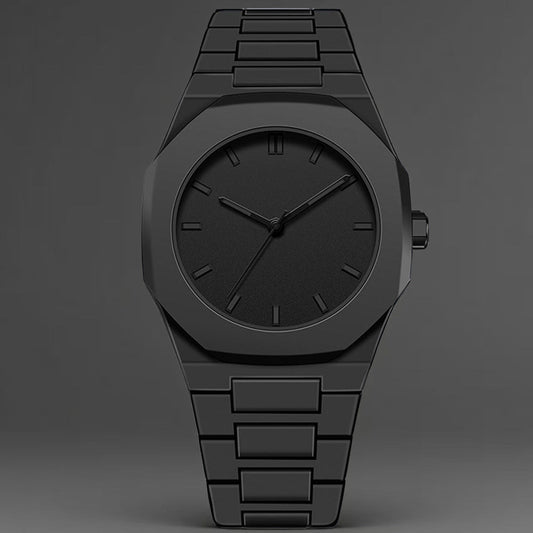 Minimal Black Men’s Quartz Watch – Arabic Dial with Silicone Strap