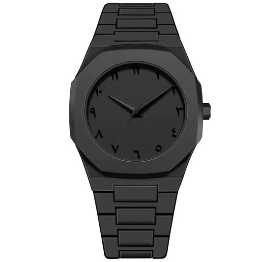 Minimal Black Men’s Quartz Watch – Arabic Dial with Silicone Strap